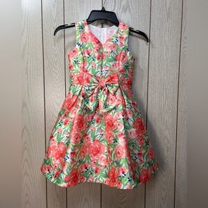 Floral Wonder Nation Girl’s Sz 7 Fit & Flare Dress with Bow Lined Party Wedding